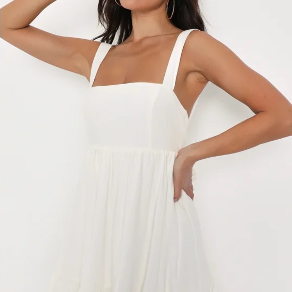 NWT Lulus Darling Perfection White Tiered Tie-Back Mini Skater Dress Size XL